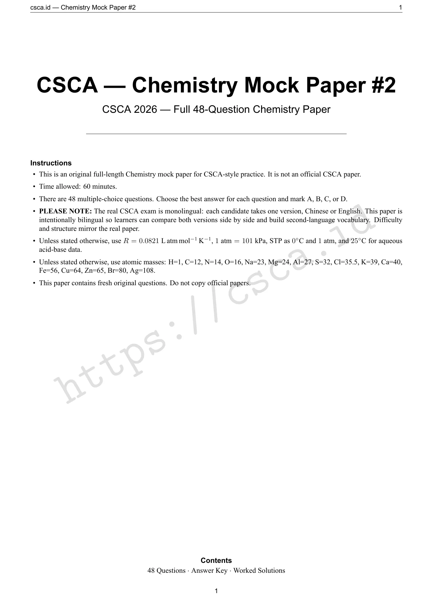 Chemistry Mock #2 — 48 Questions